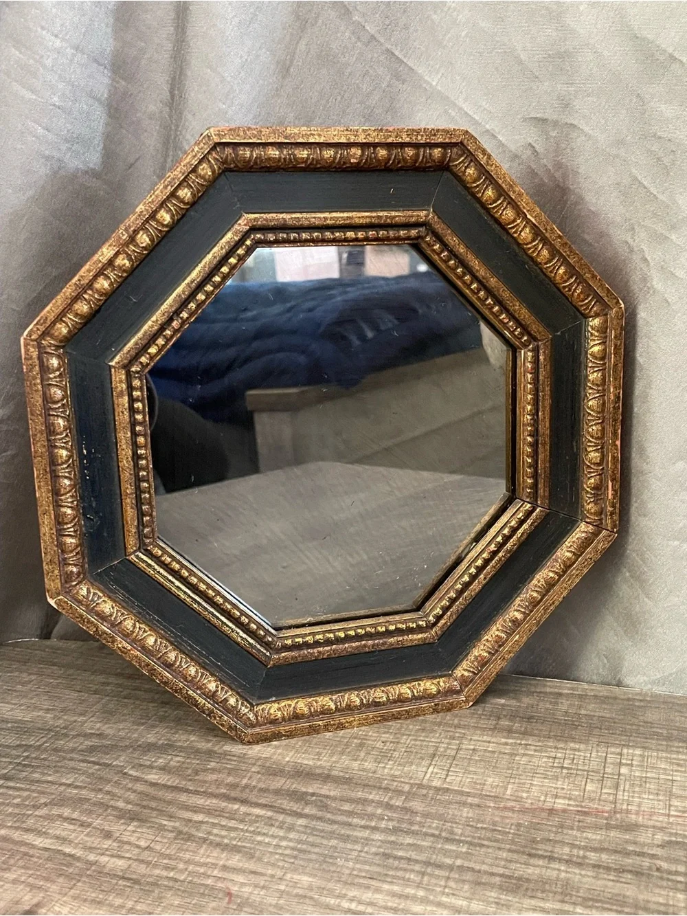 Vintage Octagonal Decretive Mirror - Catalda Fine Arts - Black and Gold